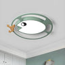 Kids Small Wood Shrimp Fish White LED Flush Mount Light Image - 5