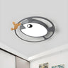 Kids Small Wood Shrimp Fish White LED Flush Mount Light Image - 9