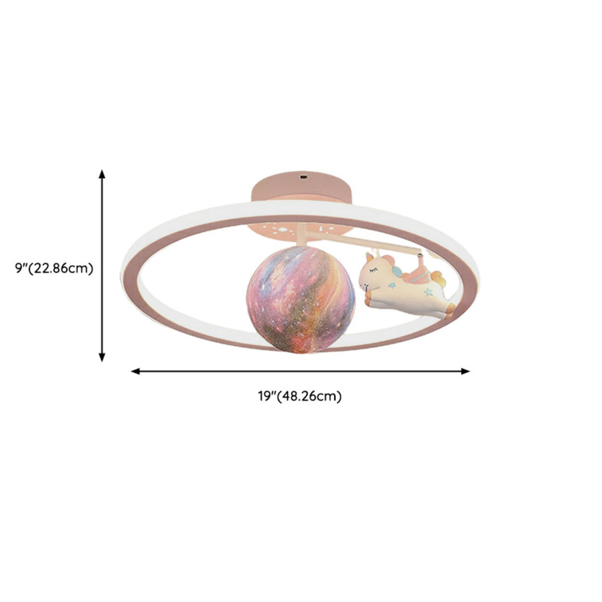 Kids Unicorn Planet Circle LED Semi-Flush Mount Light 