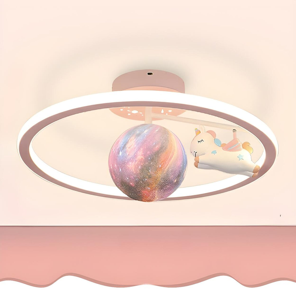 Kids Unicorn Planet Circle LED Semi-Flush Mount Light Image - 6