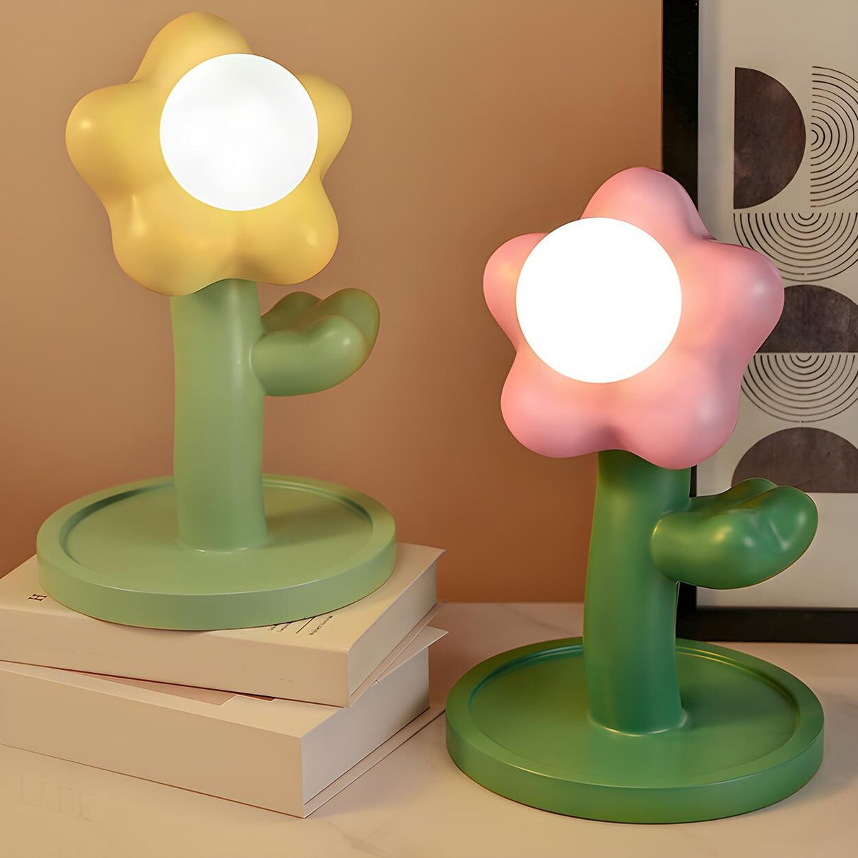 Kids Unique Flower Shape White Ball Shade Table Lamp Image - 1