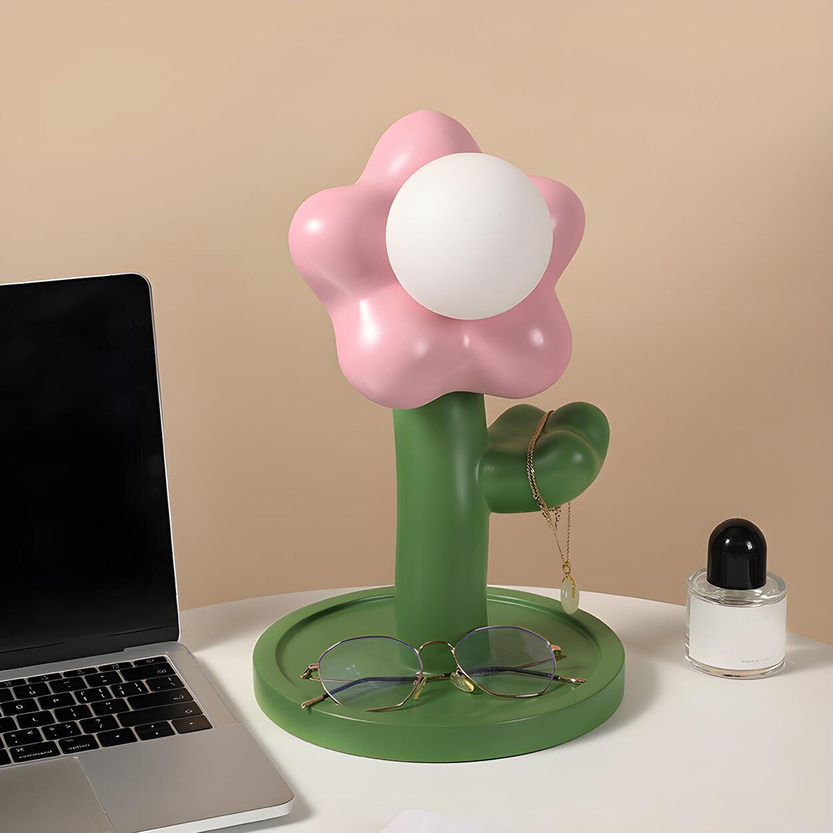 Kids Unique Flower Shape White Ball Shade Table Lamp Image - 4