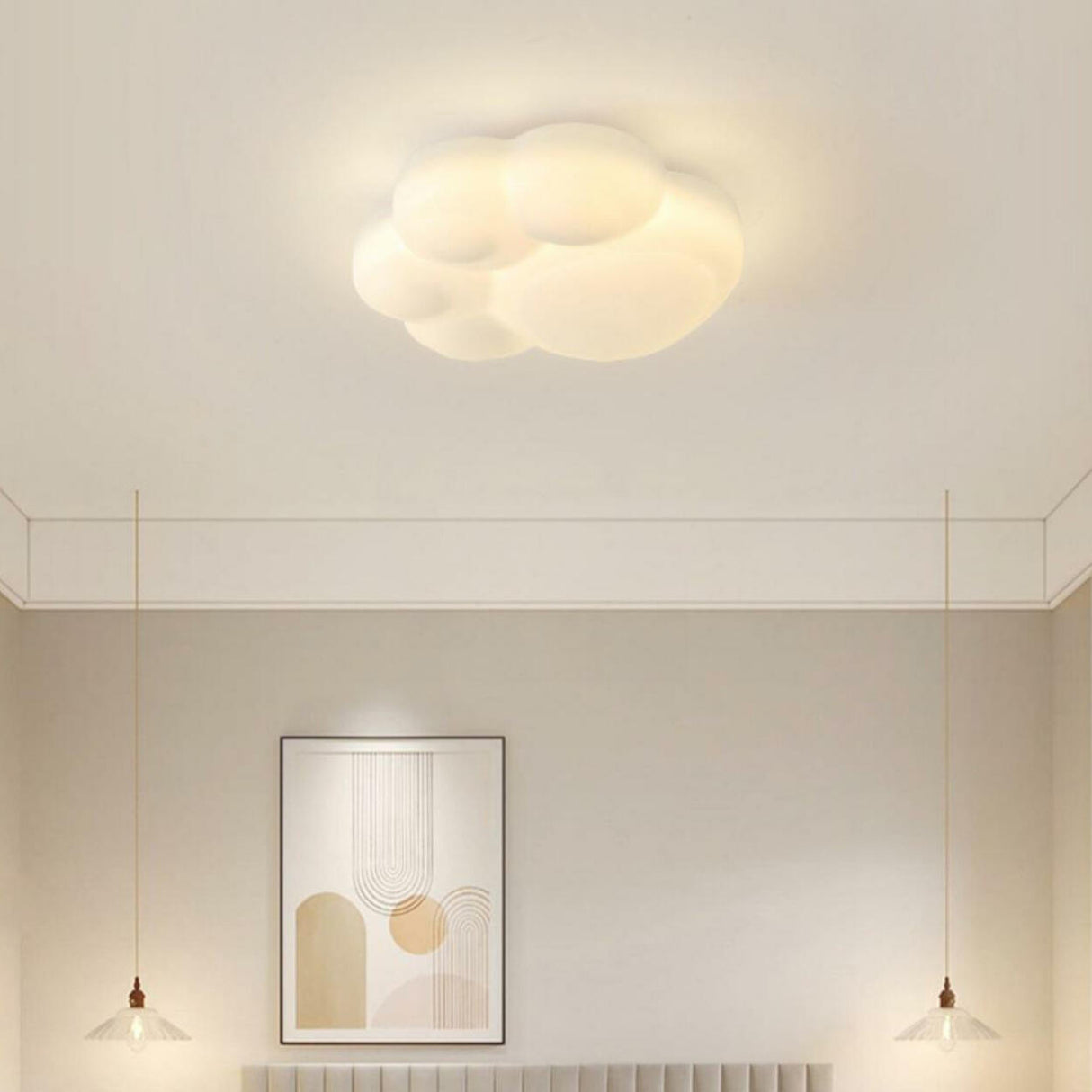 Kids White Cat Paw Resin LED Flush Mount Ceiling Light Image - 3