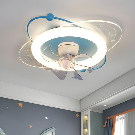 Kids' Room Creative Round Ceiling Fan with LED Light Image - 1