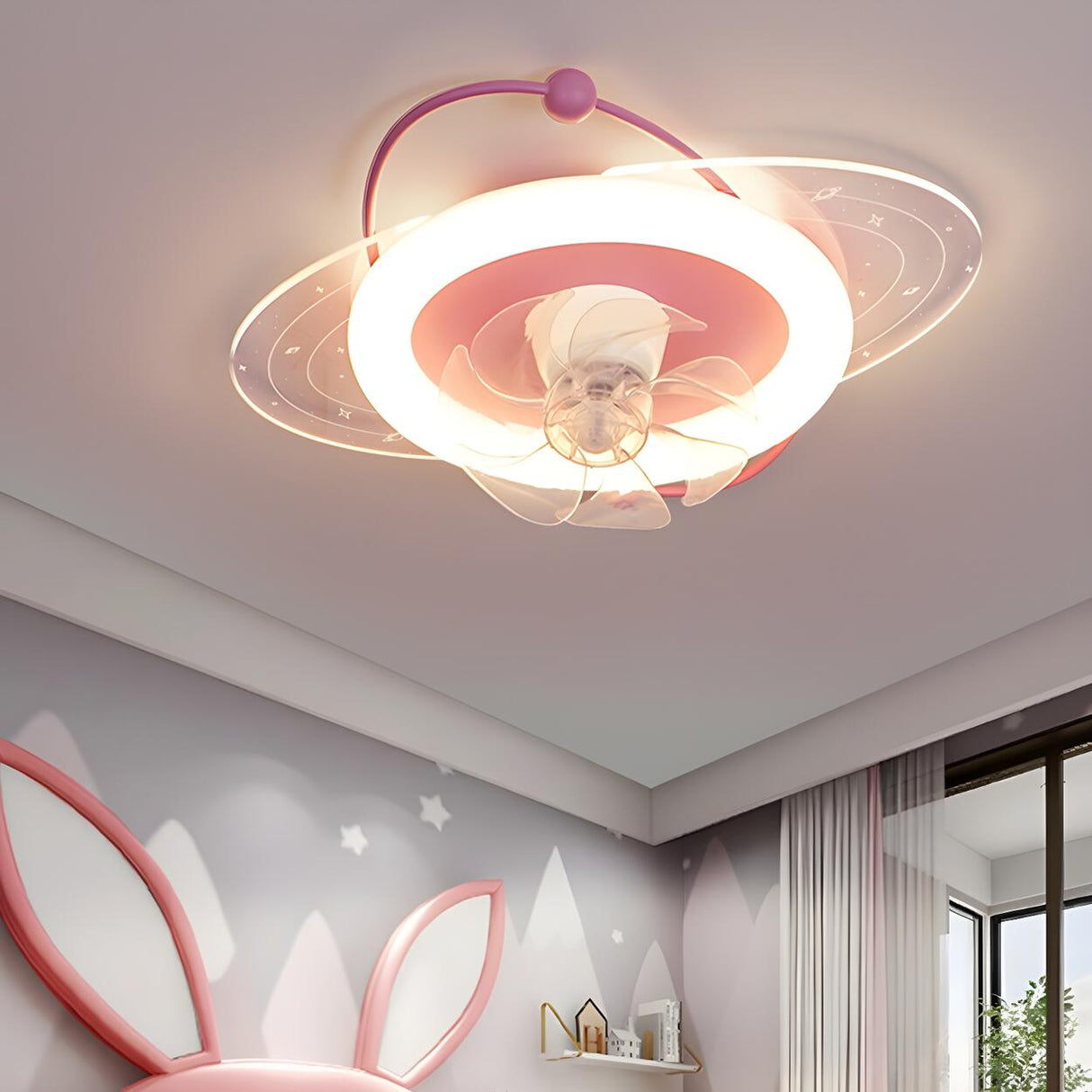 Kids' Room Creative Round Ceiling Fan with LED Light Image - 14