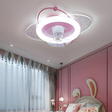 Kids' Room Creative Round Ceiling Fan with LED Light Image - 15