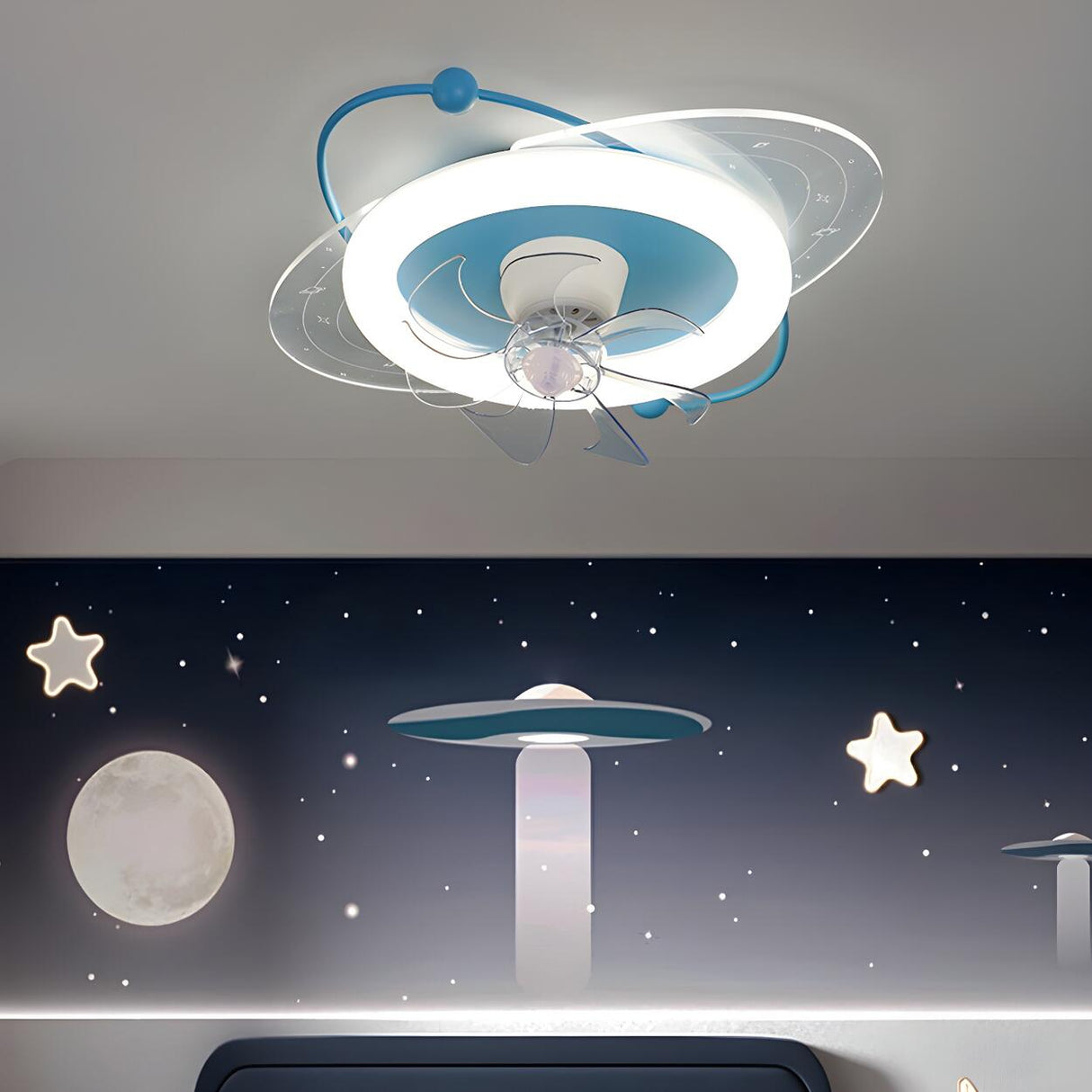 Kids' Room Creative Round Ceiling Fan with LED Light Image - 4