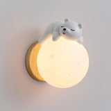 Kids' Room Cute Bear-Themed Wood Globe Wall Sconce Image - 10