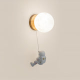 Kids' Room Cute Bear-Themed Wood Globe Wall Sconce Image - 9