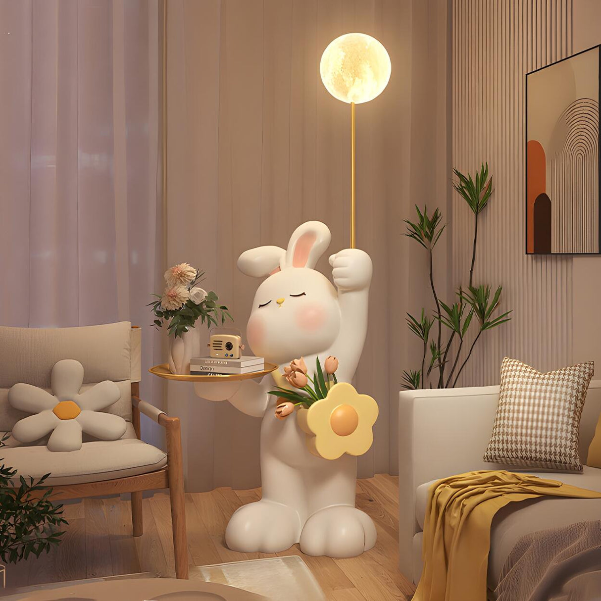 Kids' Room Tray and Moon Adorable Rabbit Floor Lamp Image - 9