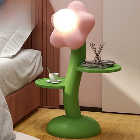 Kids' Room Unique Floral Floor Lamp with Dual Shelves Image - 1