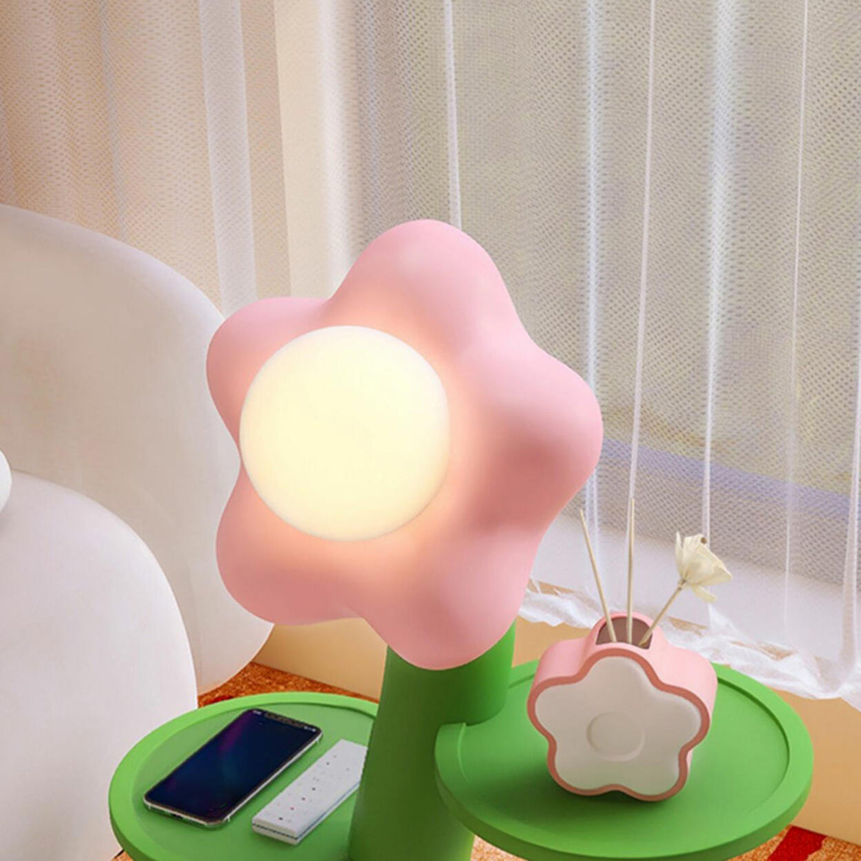 Kids' Room Unique Floral Floor Lamp with Dual Shelves Image - 8