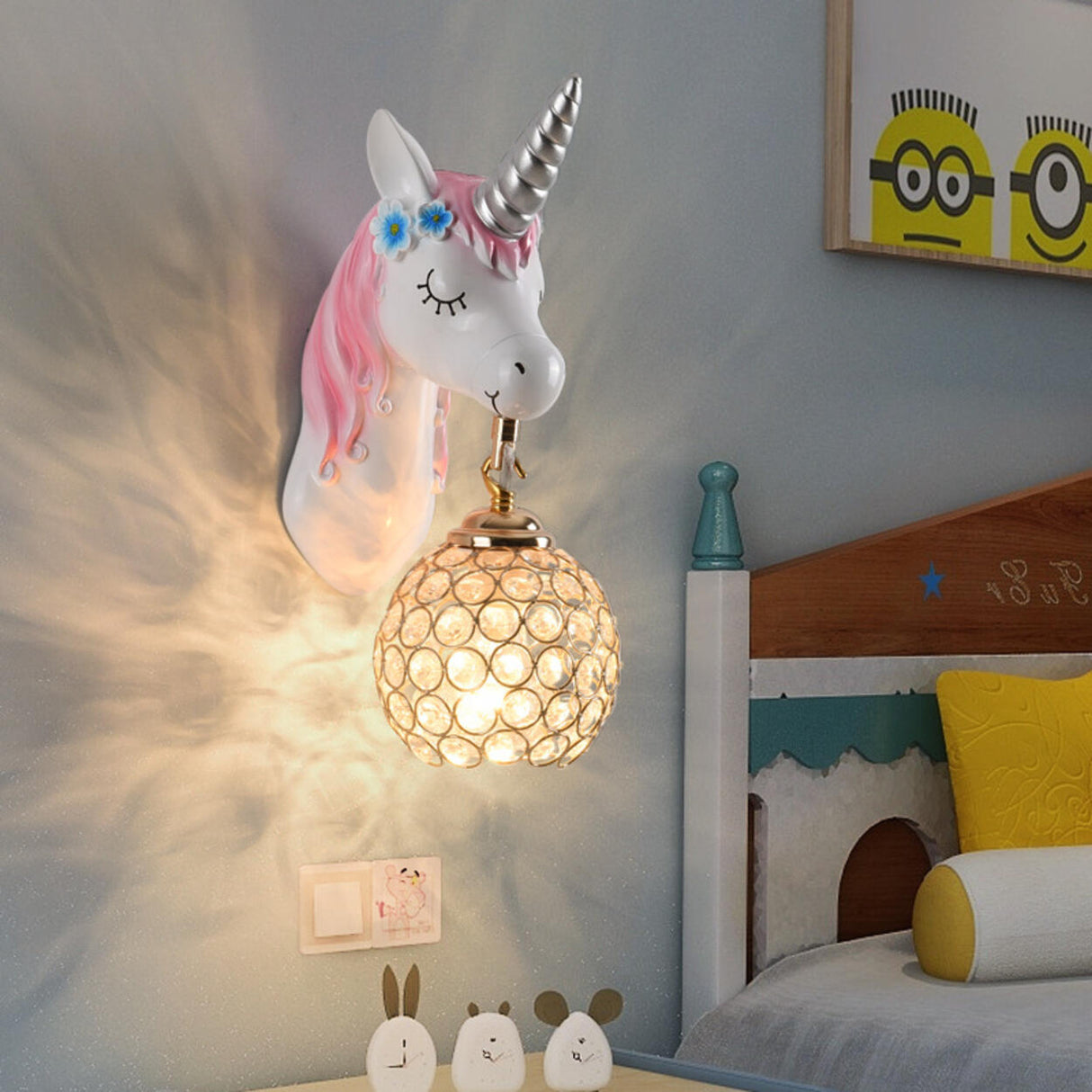 Kids' Room Whimsical Unicorn Crystal Globe Wall Light Image - 1