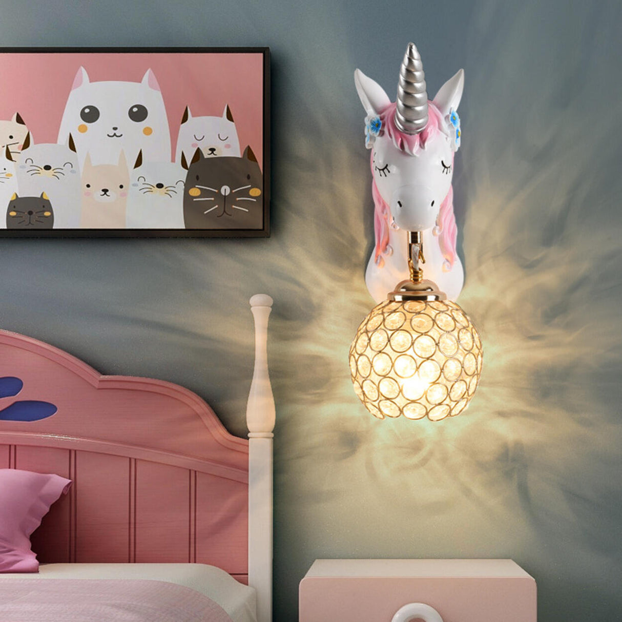 Kids' Room Whimsical Unicorn Crystal Globe Wall Light Image - 4