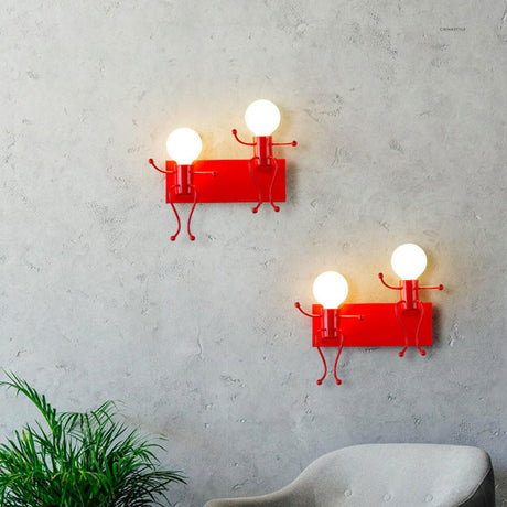 Kids' Rooms Playful Red Figure Metal Wall Light Image - 1