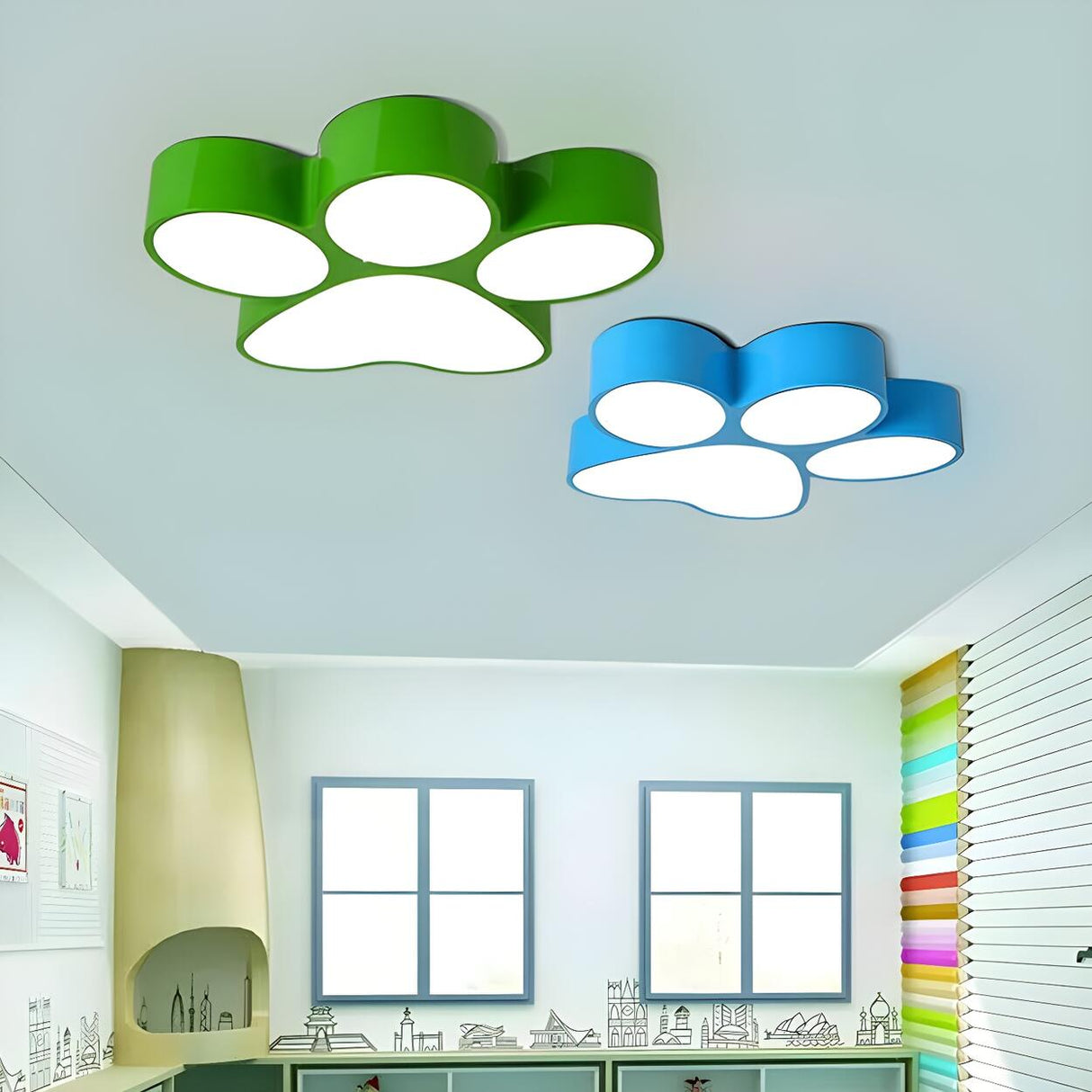 Kindergarten Colorful Dog Paw LED Flush Mount Light Image - 3