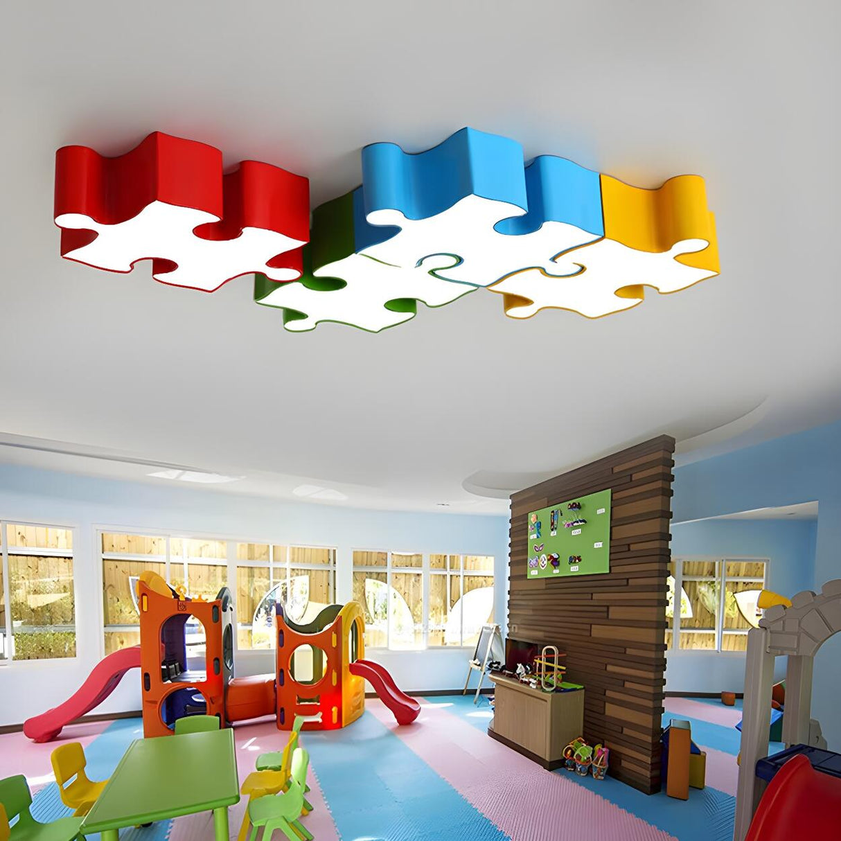 Kindergarten Colorful Jigsaw Puzzle Flush Mount Light Image - 1