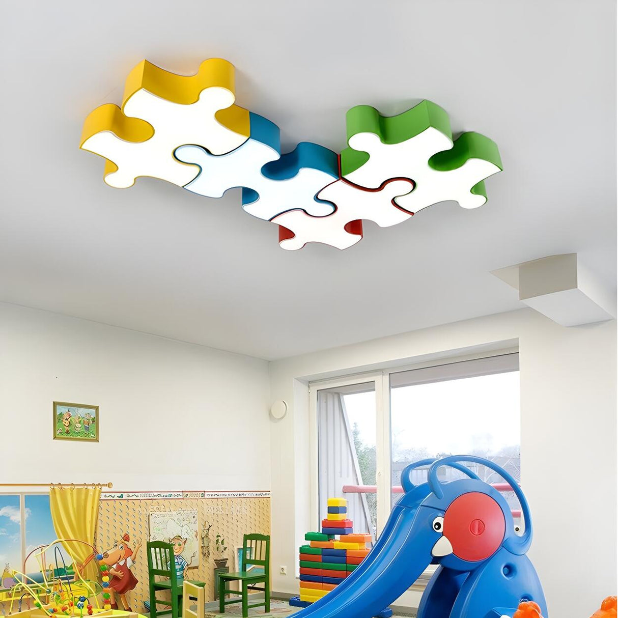 Kindergarten Colorful Jigsaw Puzzle Flush Mount Light Image - 2