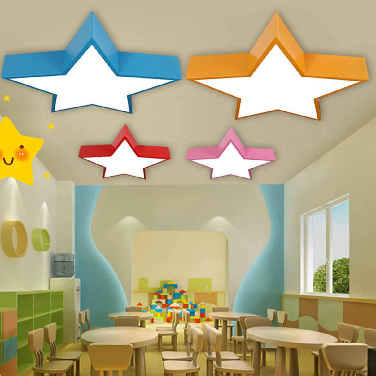 Kindergarten Kids Colorful Star LED Flush Mount Light Image - 15