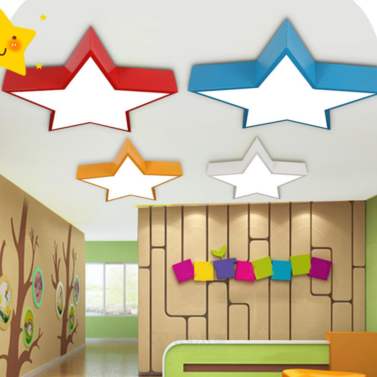 Kindergarten Kids Colorful Star LED Flush Mount Light Image - 16