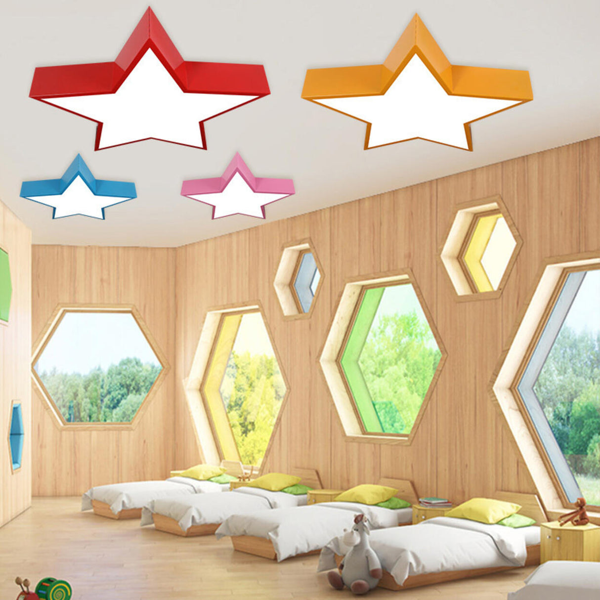 Kindergarten Kids Colorful Star LED Flush Mount Light Image - 4