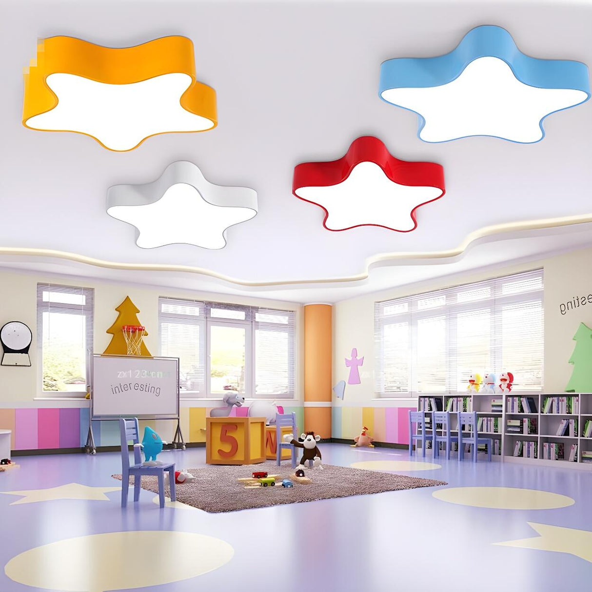 Kindergarten White Star LED Flush Mount Ceiling Light Image - 13