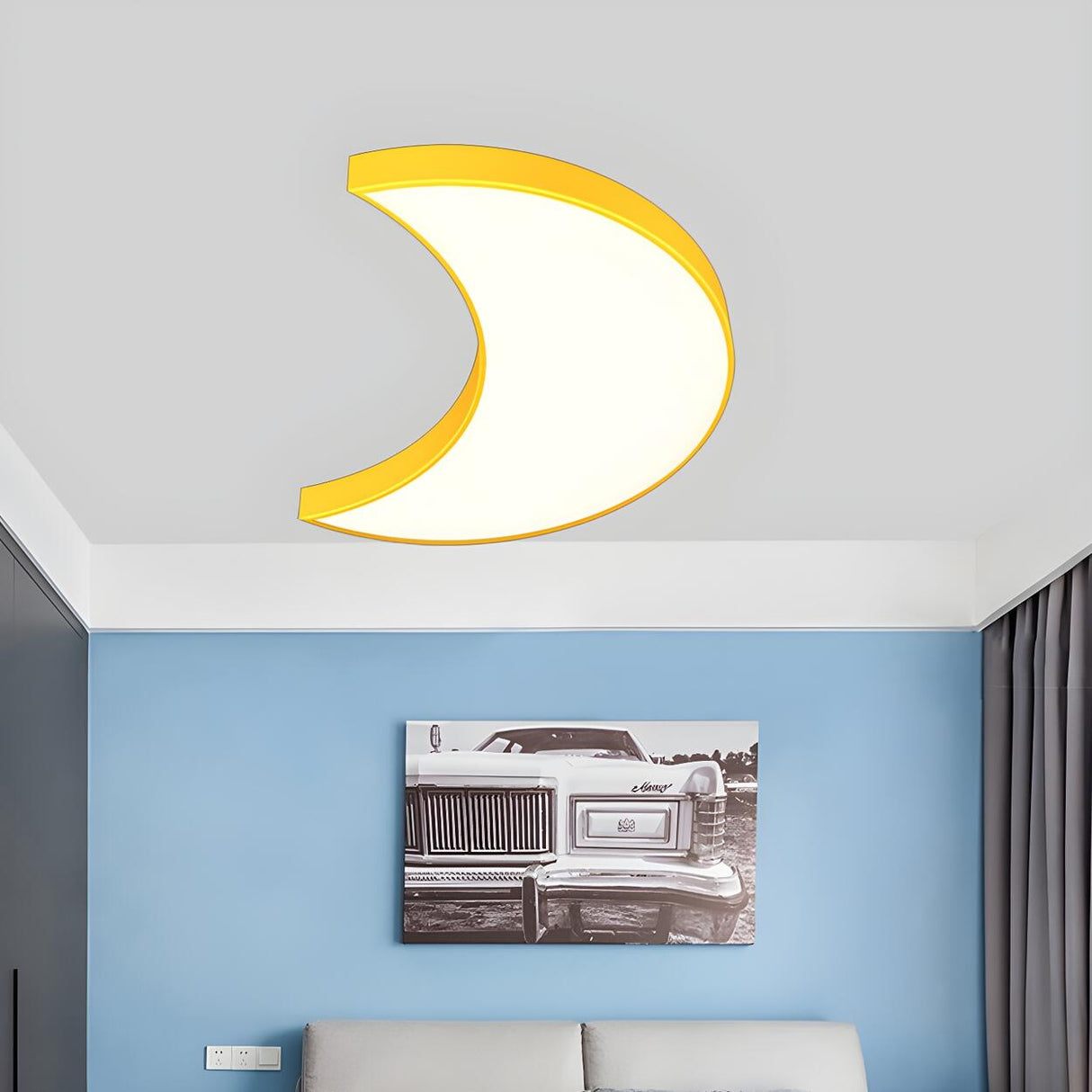 Kindergarten Yellow Crescent LED Flush Mount Light Image - 3