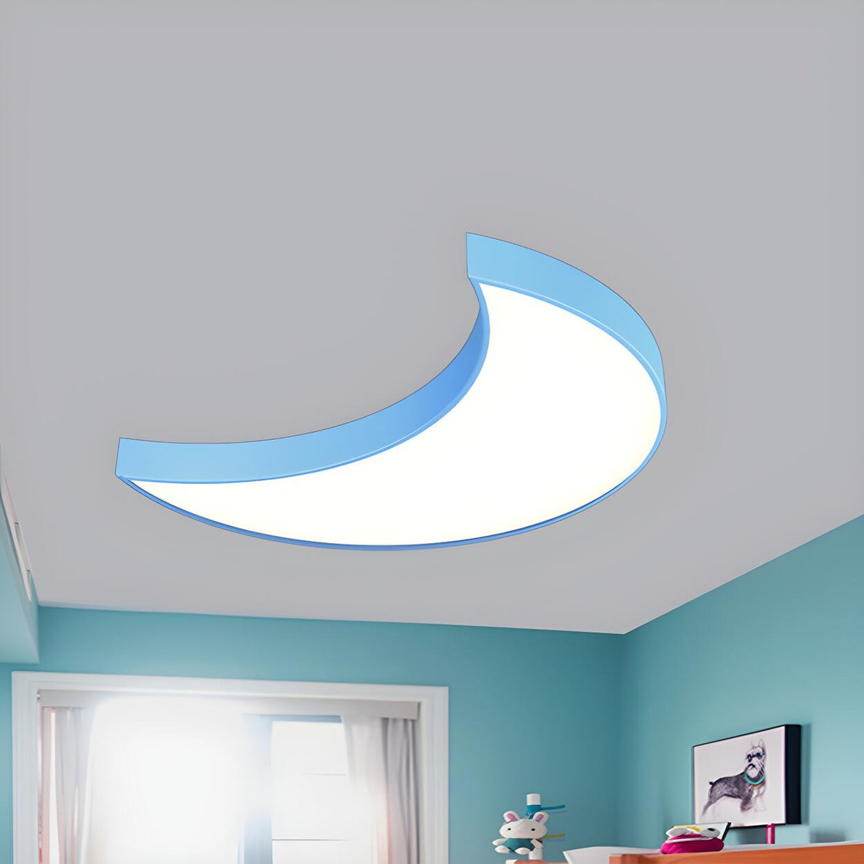 Kindergarten Yellow Crescent LED Flush Mount Light Image - 7