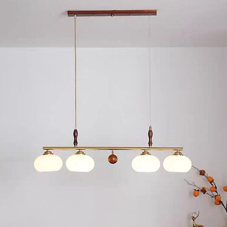 Kitchen Adjustable Drum 4-Light Wood Hanging Light Image - 1