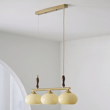 Kitchen Adjustable Drum 4-Light Wood Hanging Light Image - 2