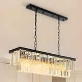 Kitchen Crystal Black Rectangular LED Hanging Light Image - 10