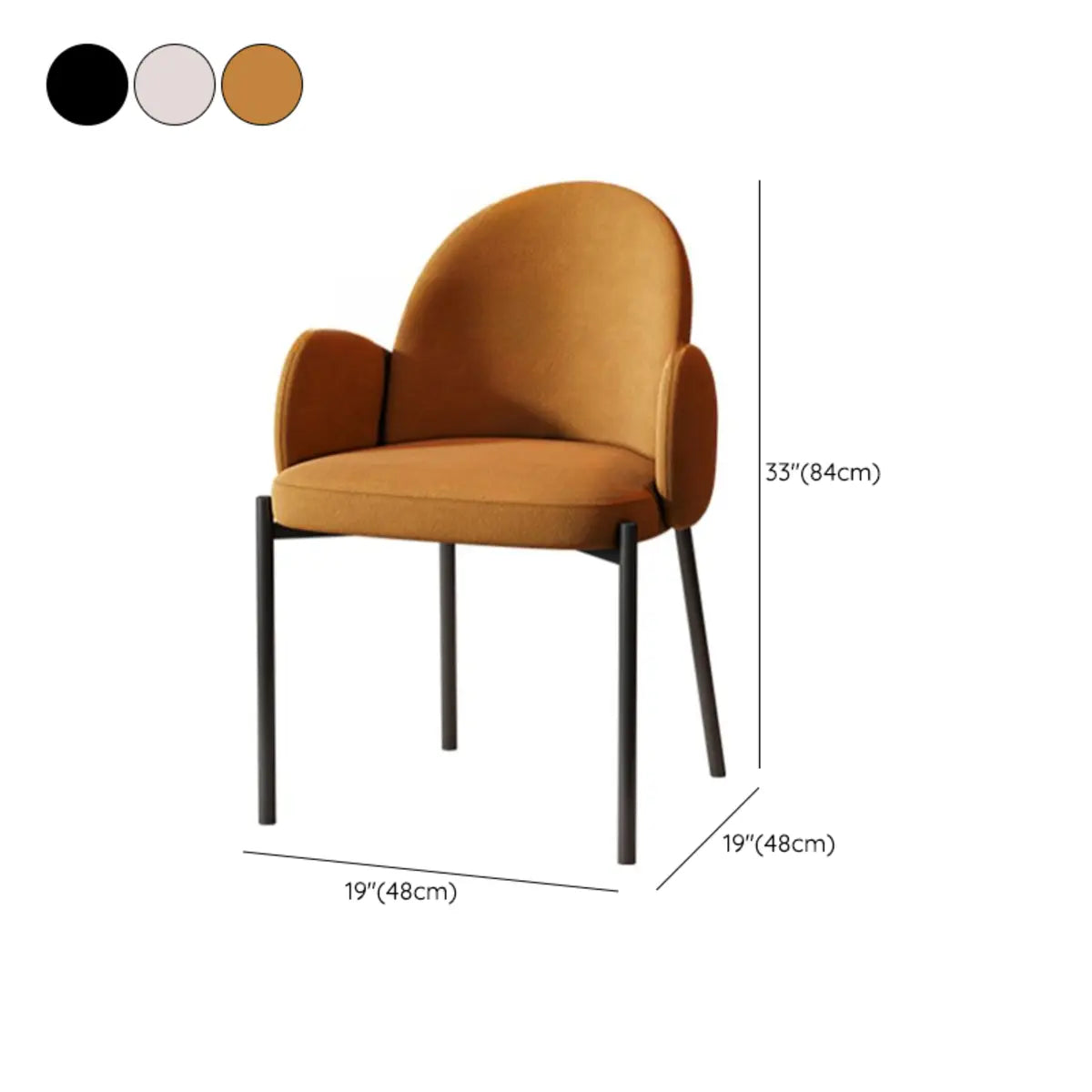 Kitchen Curved Back Upholstered Arm Dining Chair Orange 