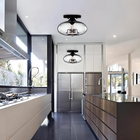  Kitchen Industrial Glass Flush Mount Ceiling Light Image - 6