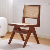 Kitchen Rectangle Rattan Back Wood Dining Chair Brown Image - 3