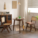 Kitchen Rectangle Rattan Back Wood Dining Chair Brown Image - 4