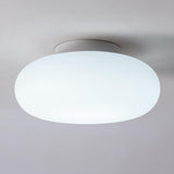 Kitchen Resin White Drum Semi-Flush Mount Ceiling Light Image - 9