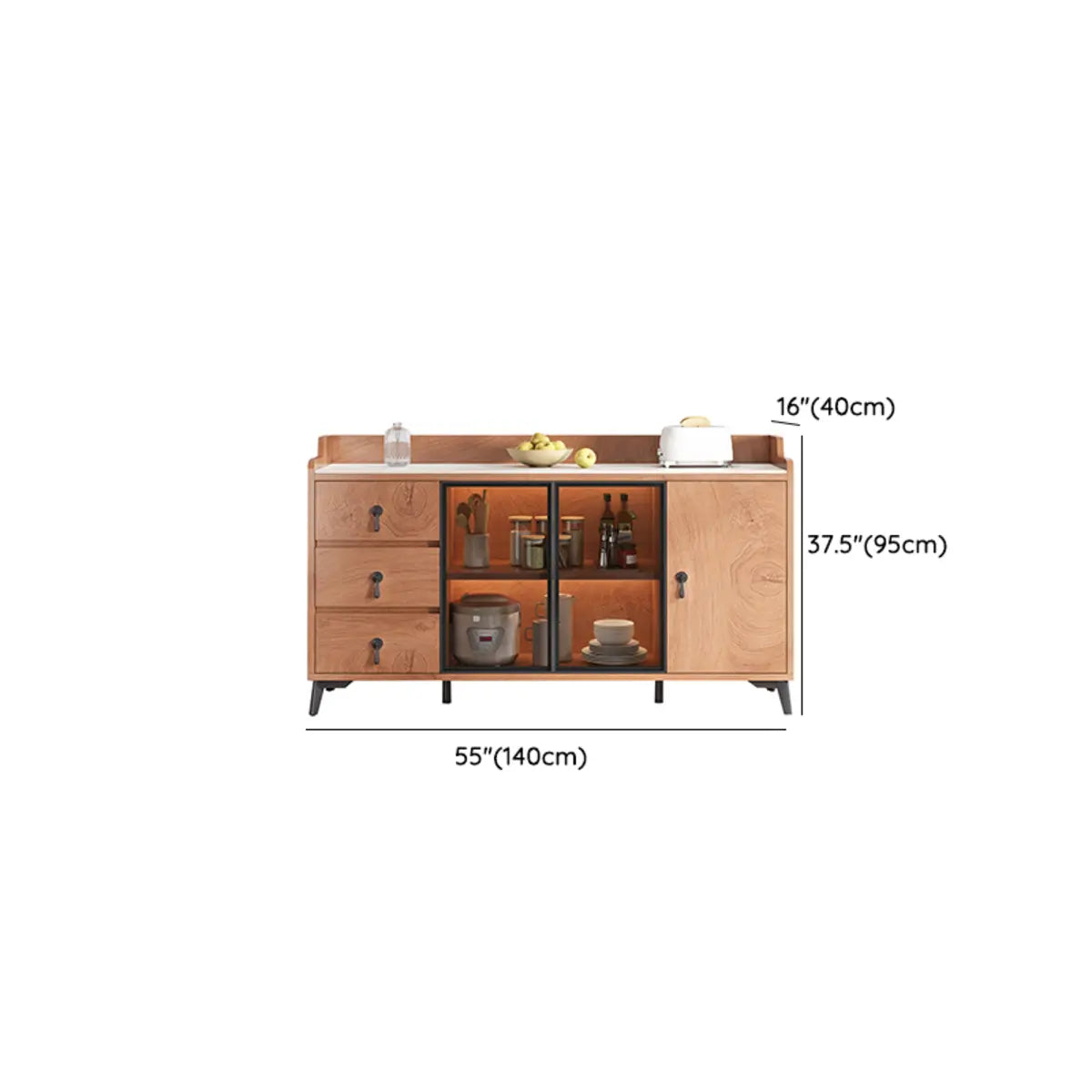 Kitchen Storage Sideboard Wood China Cabinet Nut-Brown Image - 37