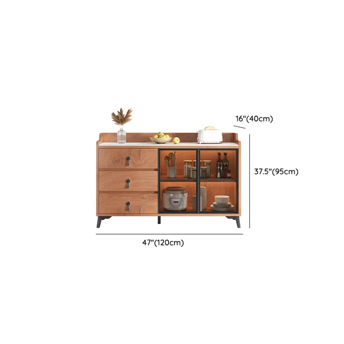 Kitchen Storage Sideboard Wood China Cabinet Nut-Brown Image - 40