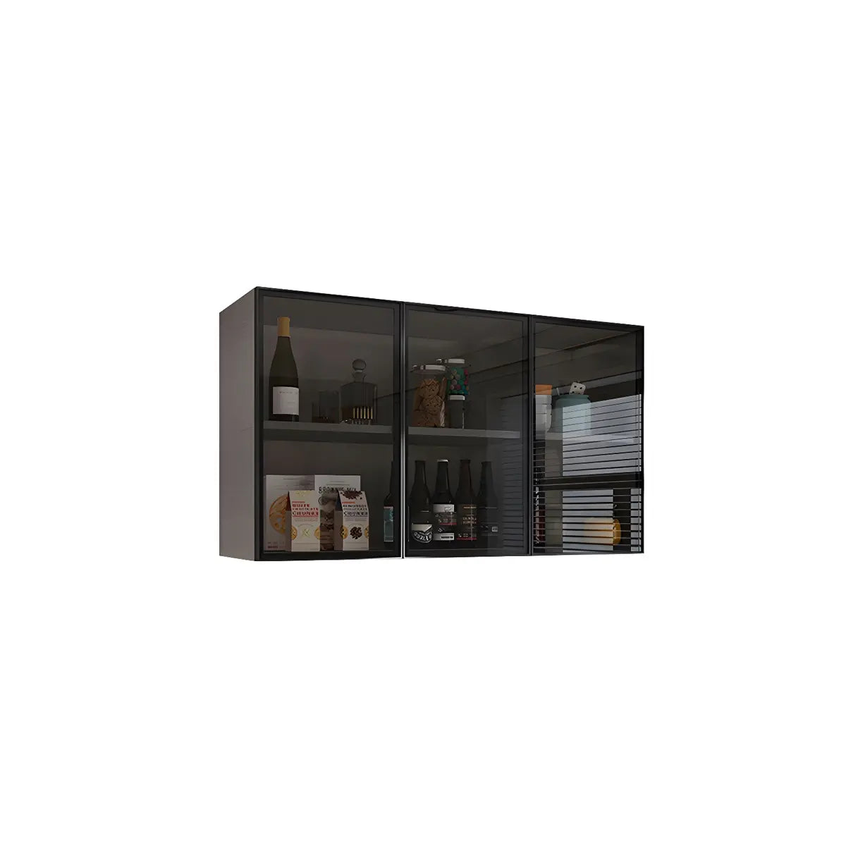 Kitchen Wall-Mounted Glass Hutch China Cabinet Black Image - 33