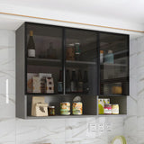 Kitchen Wall-Mounted Glass Hutch China Cabinet Black Image - 6