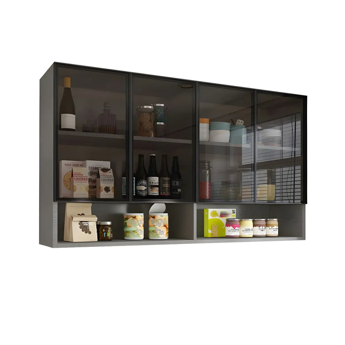 Kitchen Wall-Mounted Glass Hutch China Cabinet Black Image - 9