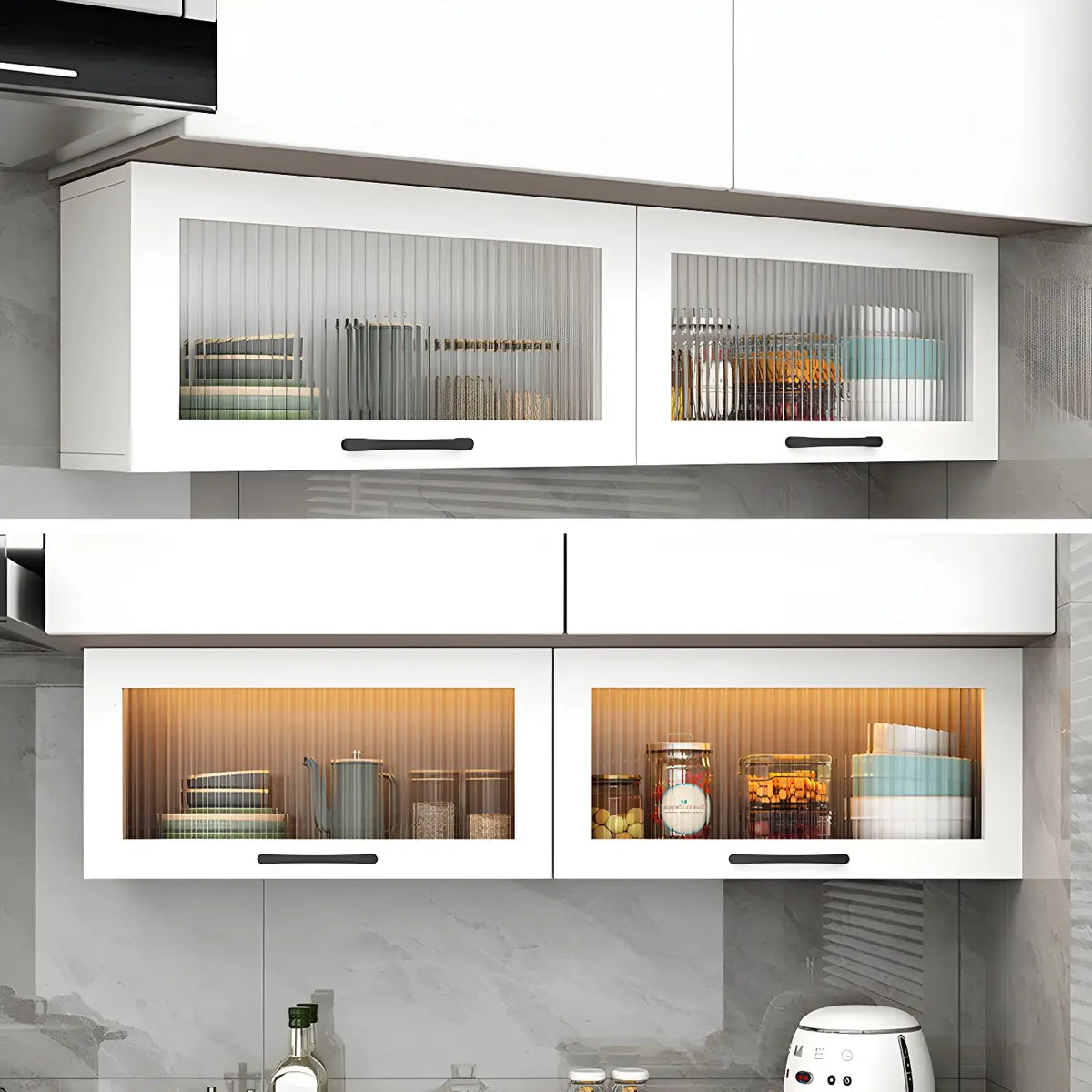 Kitchen Wood Wall-Mounted Storage China Cabinets White Image - 14