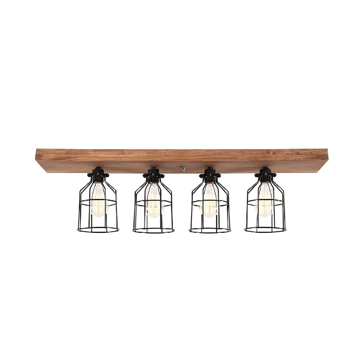 Kitchen Wood Wire Cage Semi-Flush Mount Light 4-Light Image - 2