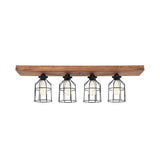 Kitchen Wood Wire Cage Semi-Flush Mount Light 4-Light Image - 2