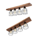 Kitchen Wood Wire Cage Semi-Flush Mount Light 4-Light Image - 3