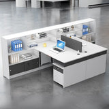 L-Shape Modern MDF White Spacious Storage Executive Desk Set Image - 2