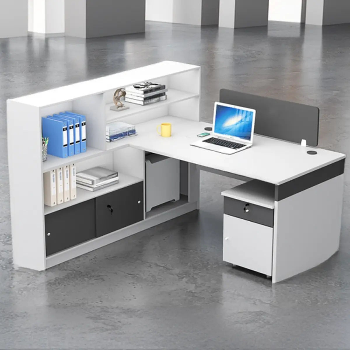 L-Shape Modern MDF White Spacious Storage Executive Desk Set Image - 3