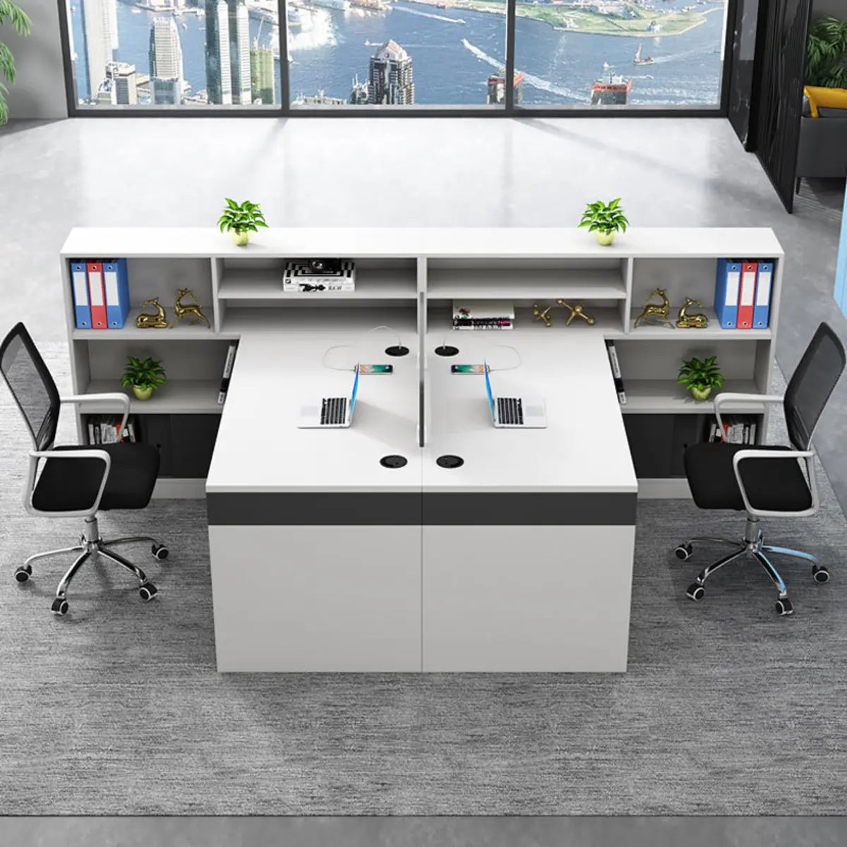 L-Shape Modern MDF White Spacious Storage Executive Desk Set Image - 4