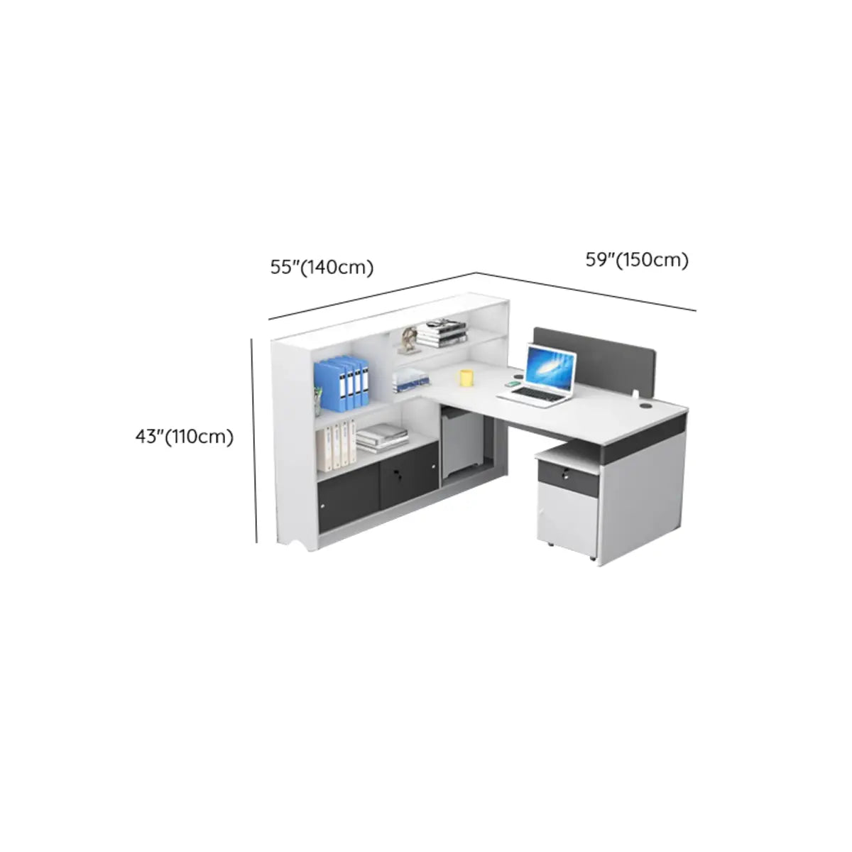 L-Shape Modern MDF White Spacious Storage Executive Desk Set Image - 19