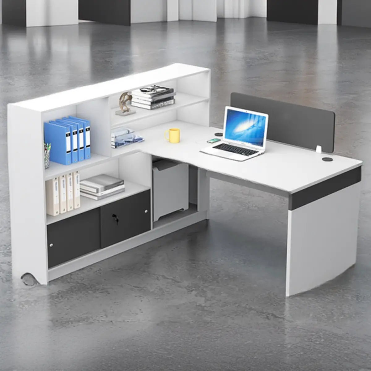 L-Shape Modern MDF White Spacious Storage Executive Desk Set Image - 5